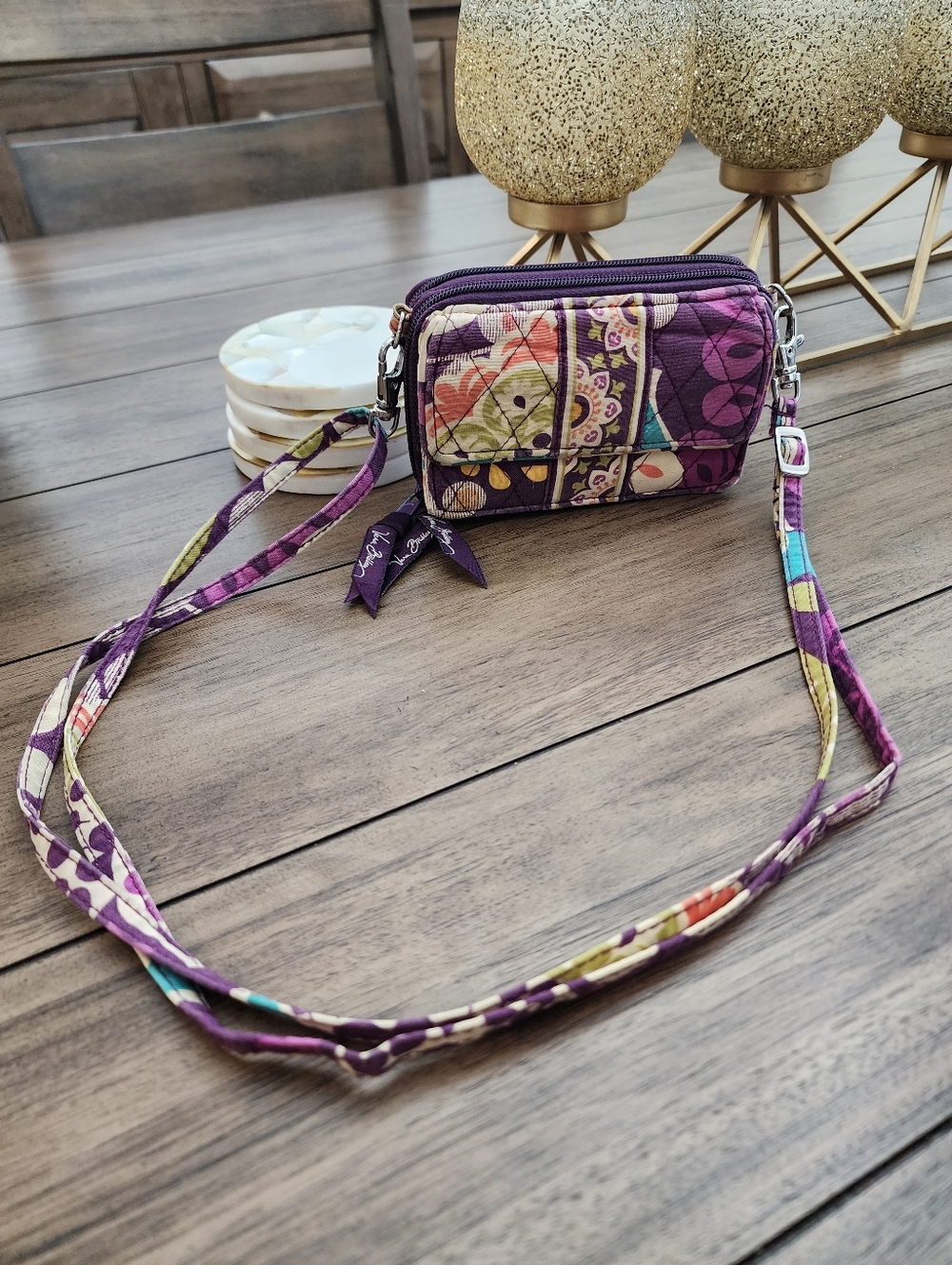 Vera Bradley Quilted Purple Patterned Adjustable Crossbody Bag